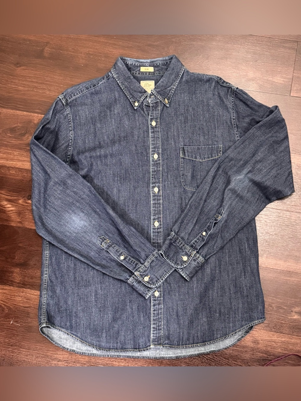 J.Crew Men's Slim Fit Denim Button Down Shirt XL Indigo Blue Long Sleeve